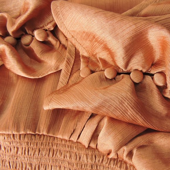 Free People Santiago Blouse long sleeve satin smocked bodice Cinnamon Pink - Picture 5 of 12